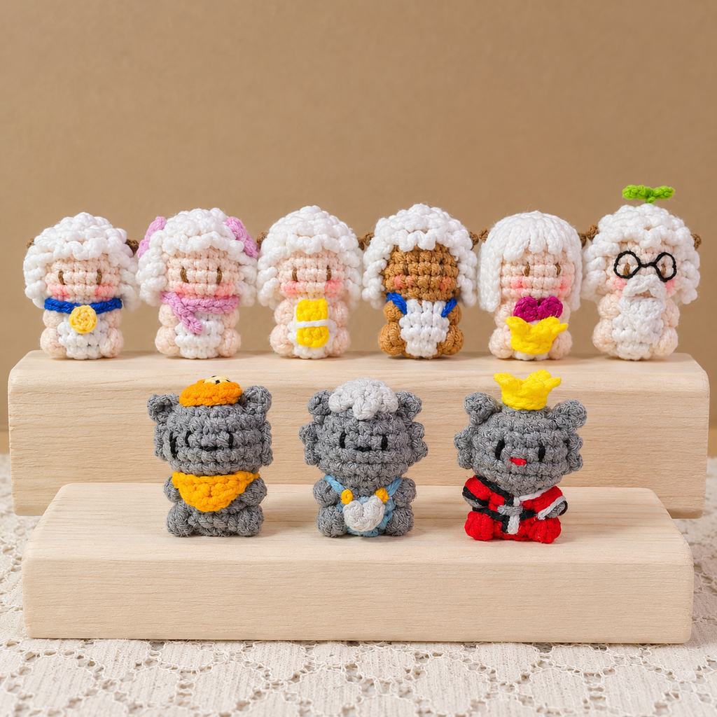 Crochet Sheep & Wolf Dolls – Handmade Amigurumi Collection