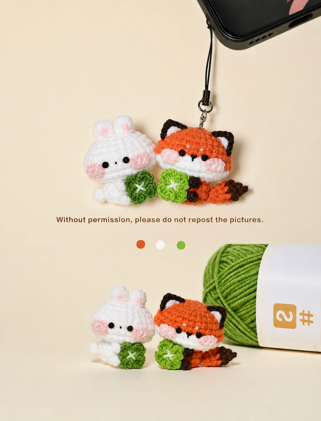 Lucky Clover Friends – Handmade Crochet Bunny & Fox Charms
