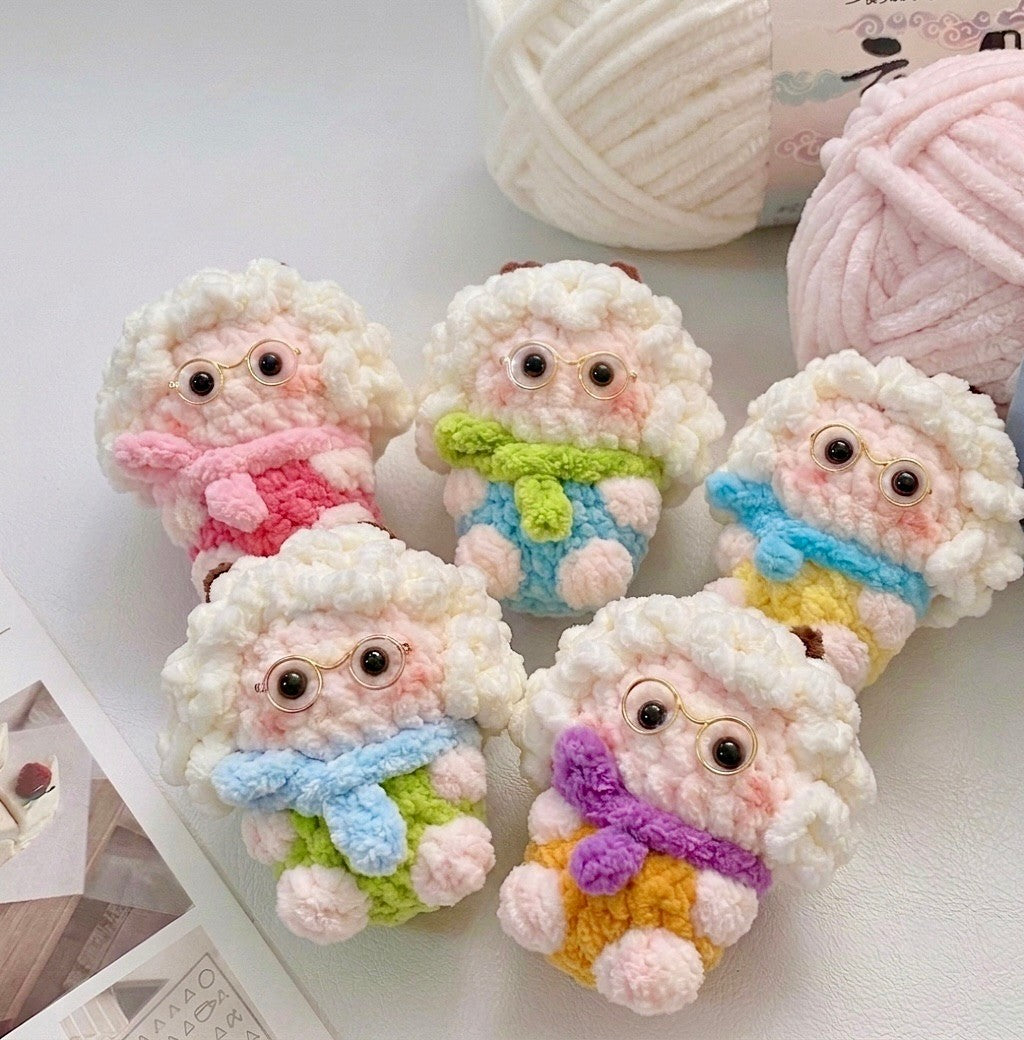 Crochet Lamb Doll with Glasses – Handmade Amigurumi Plush