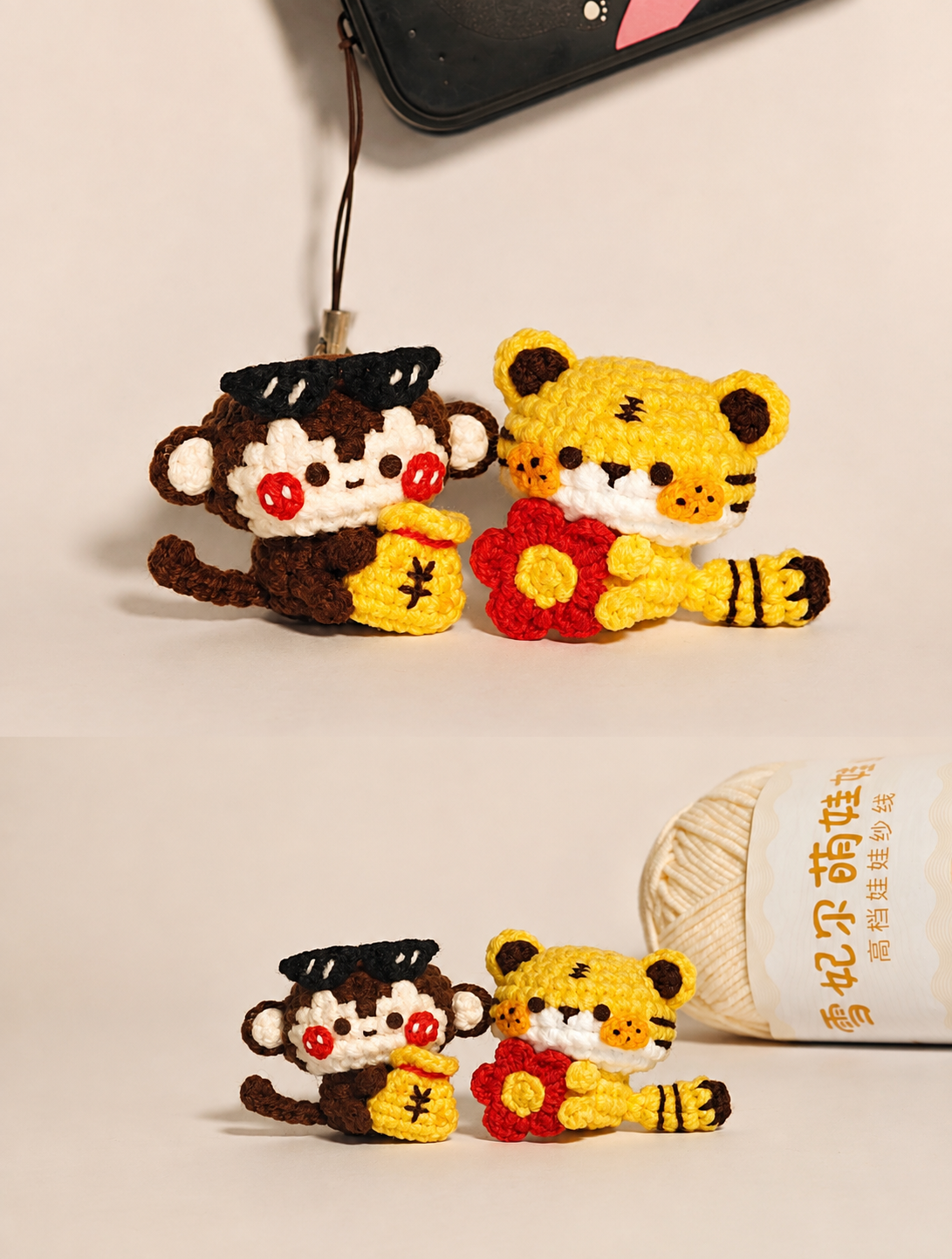 Lucky Clover Friends – Handmade Crochet Bunny & Fox Charms