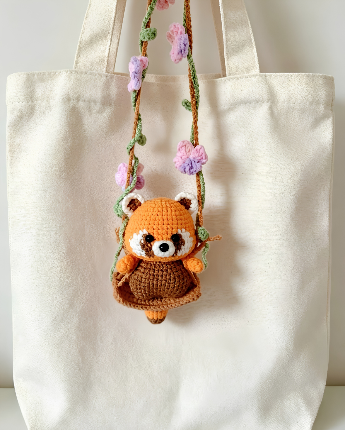 Crochet Red Panda Charm – Handmade Keychain & Car Hanging