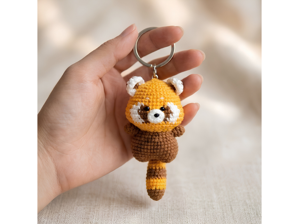 Crochet Red Panda Charm – Handmade Keychain & Car Hanging
