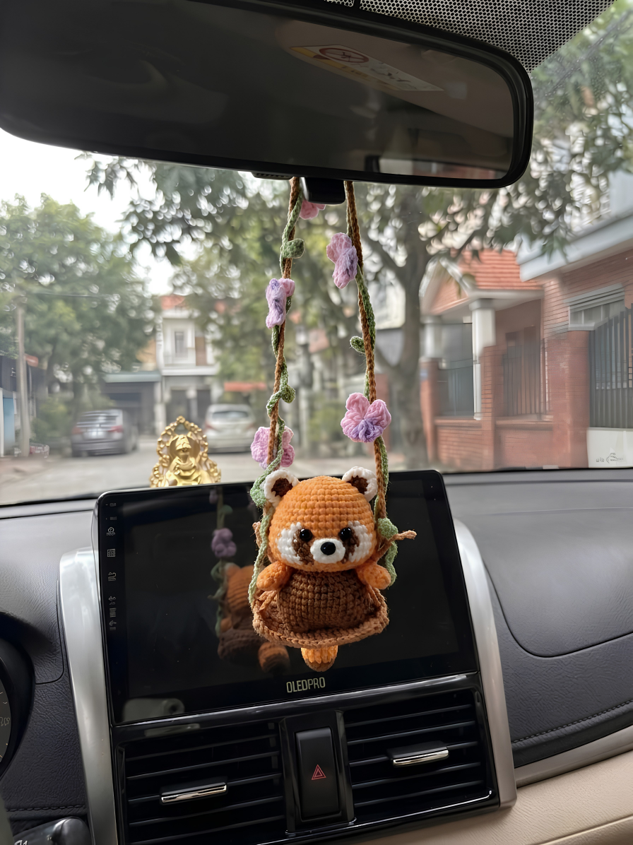 Crochet Red Panda Charm – Handmade Keychain & Car Hanging