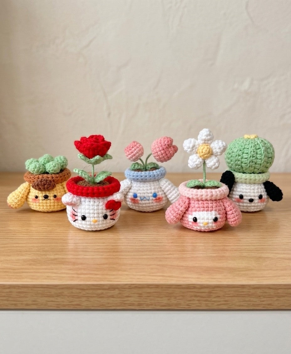 Crochet Flower Pot Dolls – Handmade Mini Plant Decor