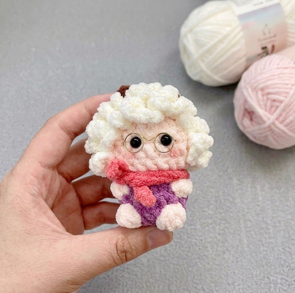 Crochet Lamb Doll with Glasses – Handmade Amigurumi Plush