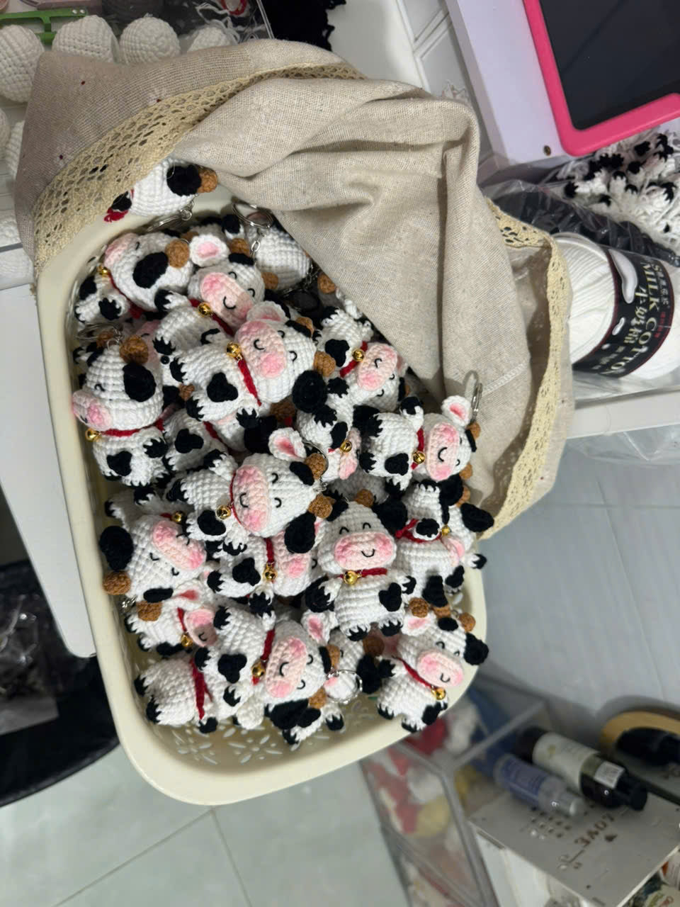 Cute Crochet Cow Keychain – Handmade Mini Plush