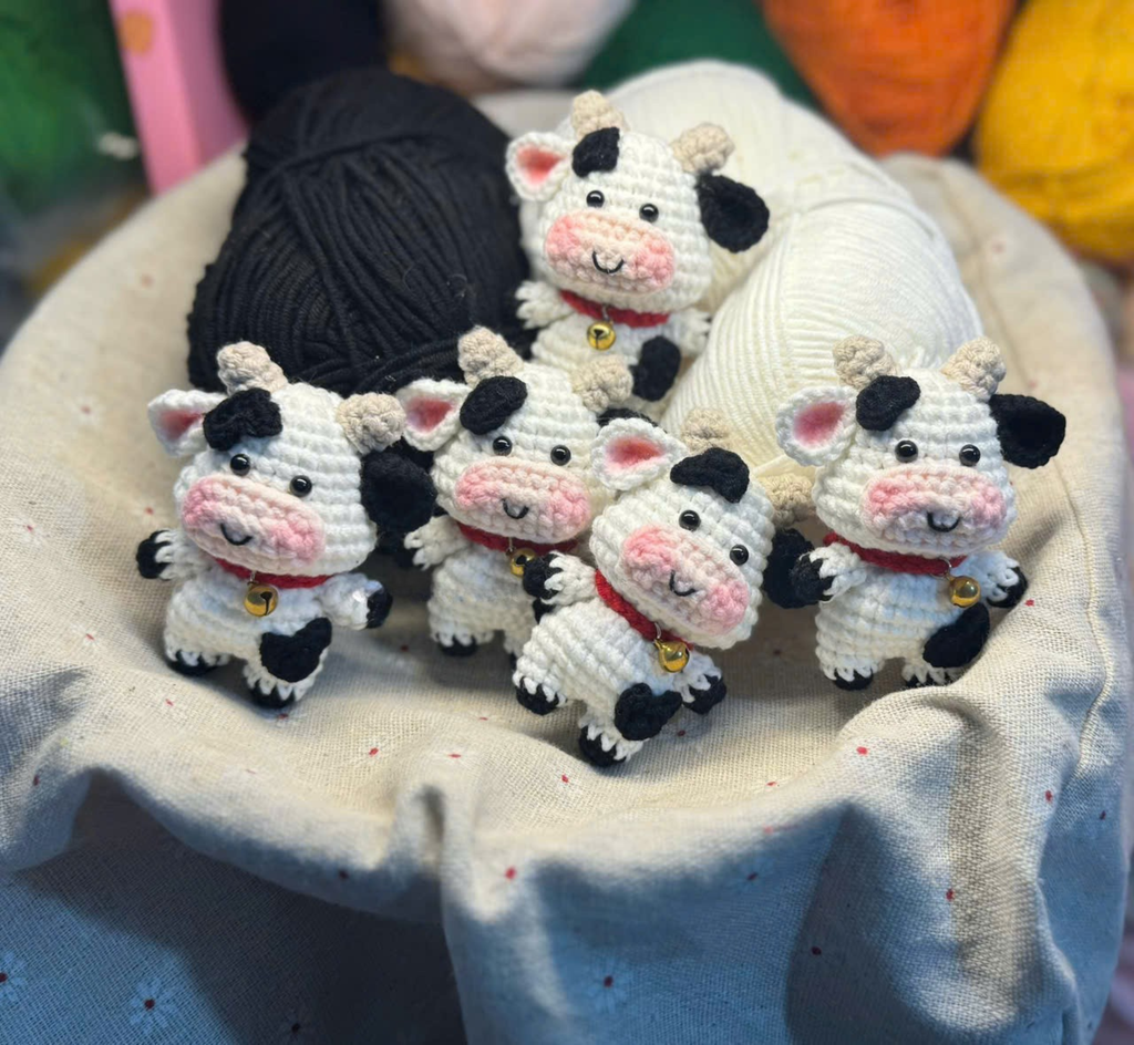 Cute Crochet Cow Keychain – Handmade Mini Plush