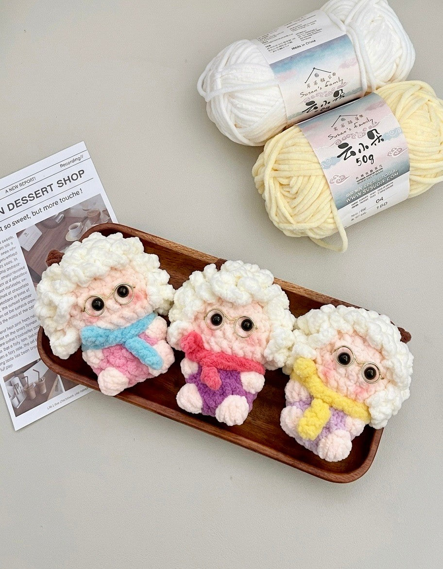 Crochet Lamb Doll with Glasses – Handmade Amigurumi Plush