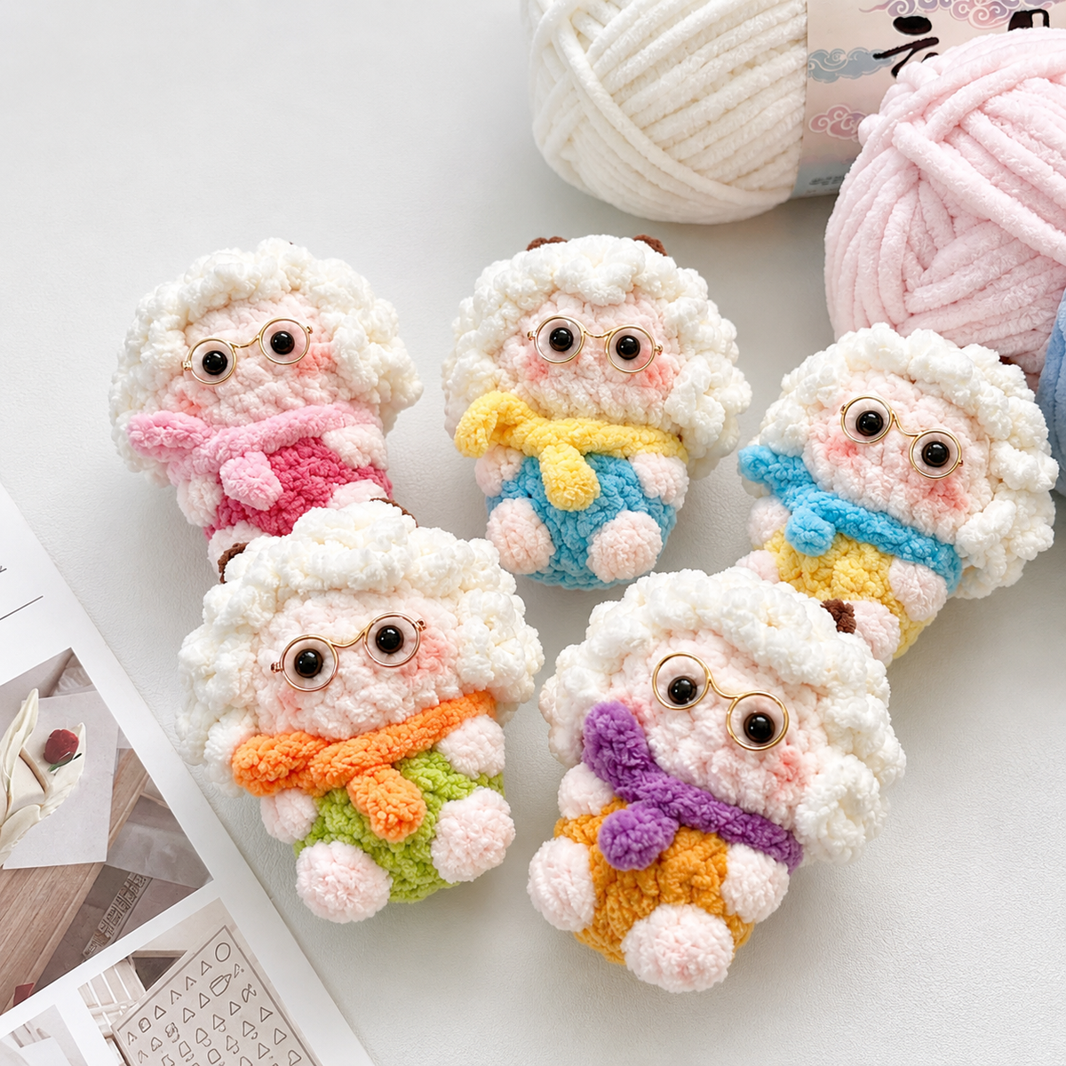 Crochet Lamb Doll with Glasses – Handmade Amigurumi Plush