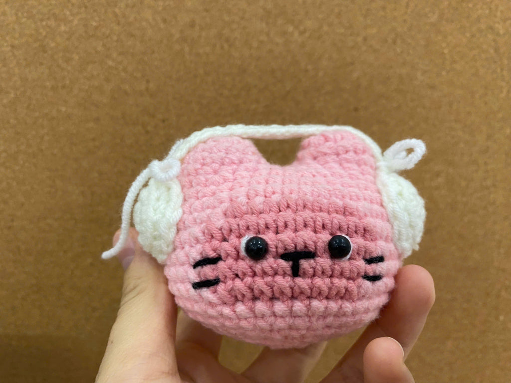 Crochet Cat Earbuds Case – Handmade Headphone Pouch