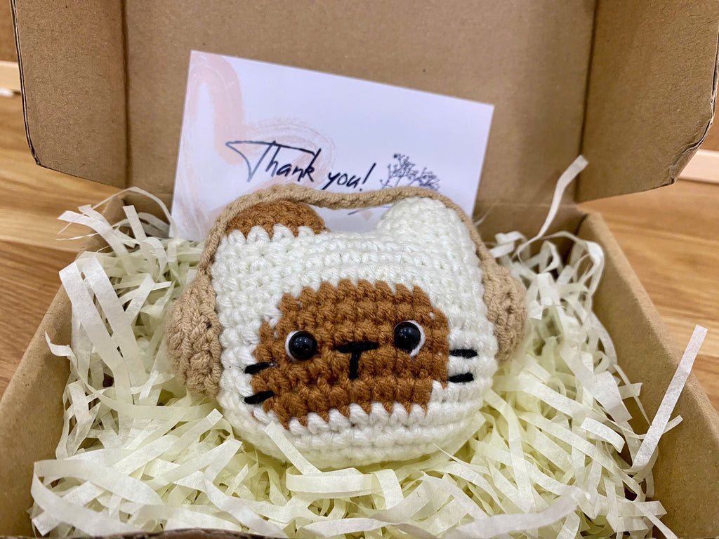 Crochet Cat Earbuds Case – Handmade Headphone Pouch
