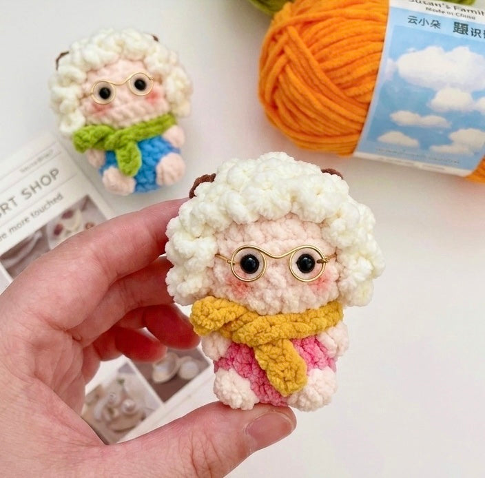 Crochet Lamb Doll with Glasses – Handmade Amigurumi Plush