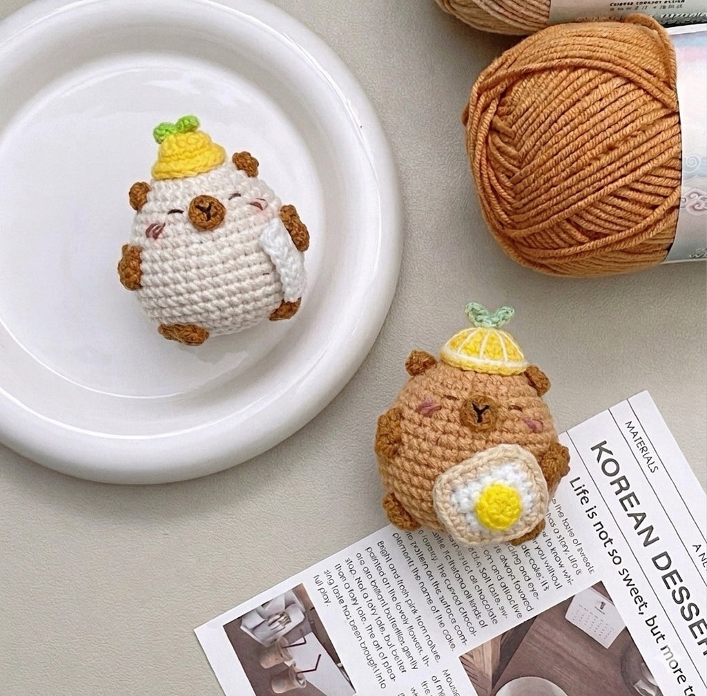 Crochet Capybara Foodie Doll – Handmade Amigurumi Charm