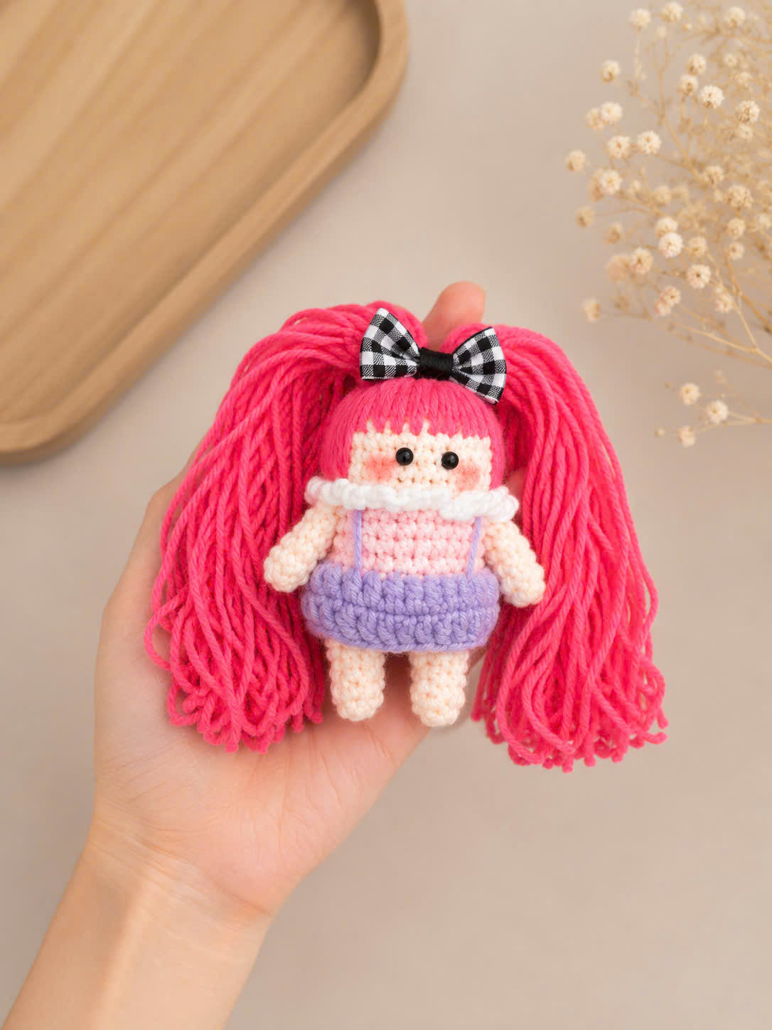 Crochet Pigtail Girl Doll – Handmade Bag Charm