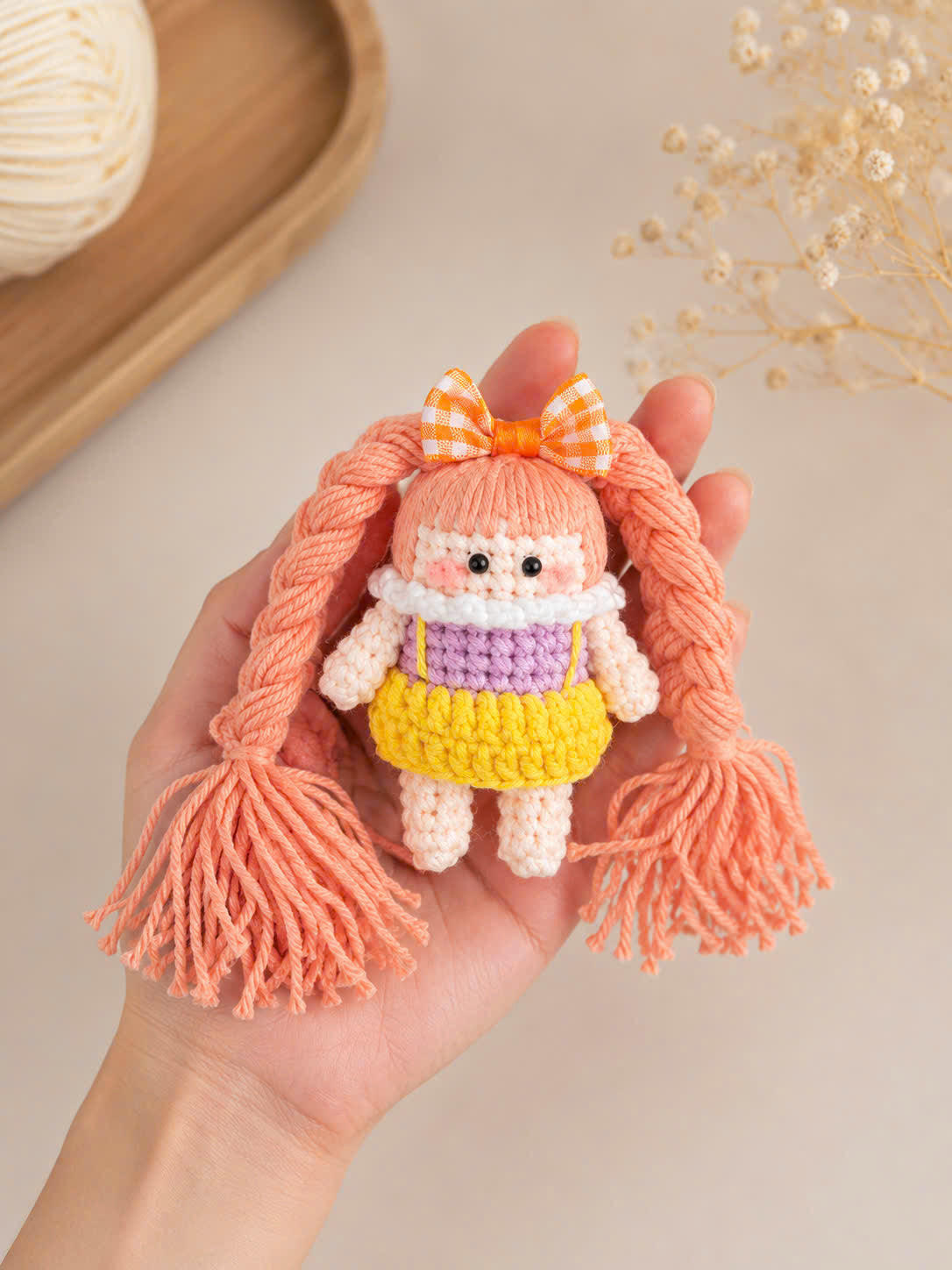 Crochet Pigtail Girl Doll – Handmade Bag Charm