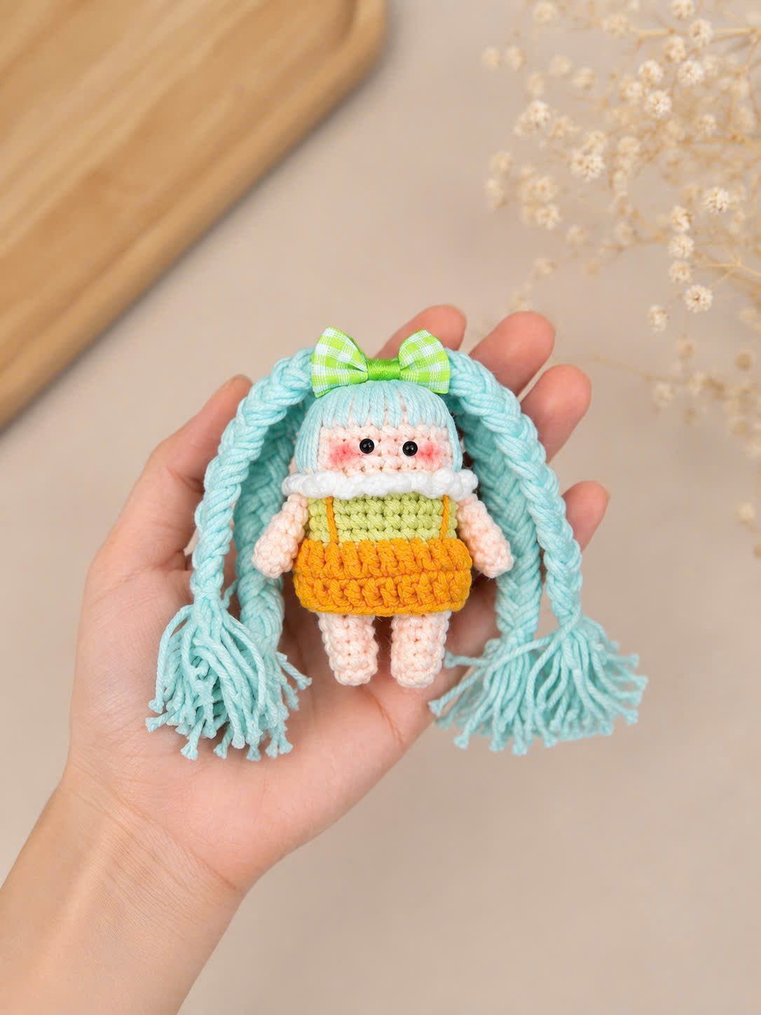 Crochet Pigtail Girl Doll – Handmade Bag Charm