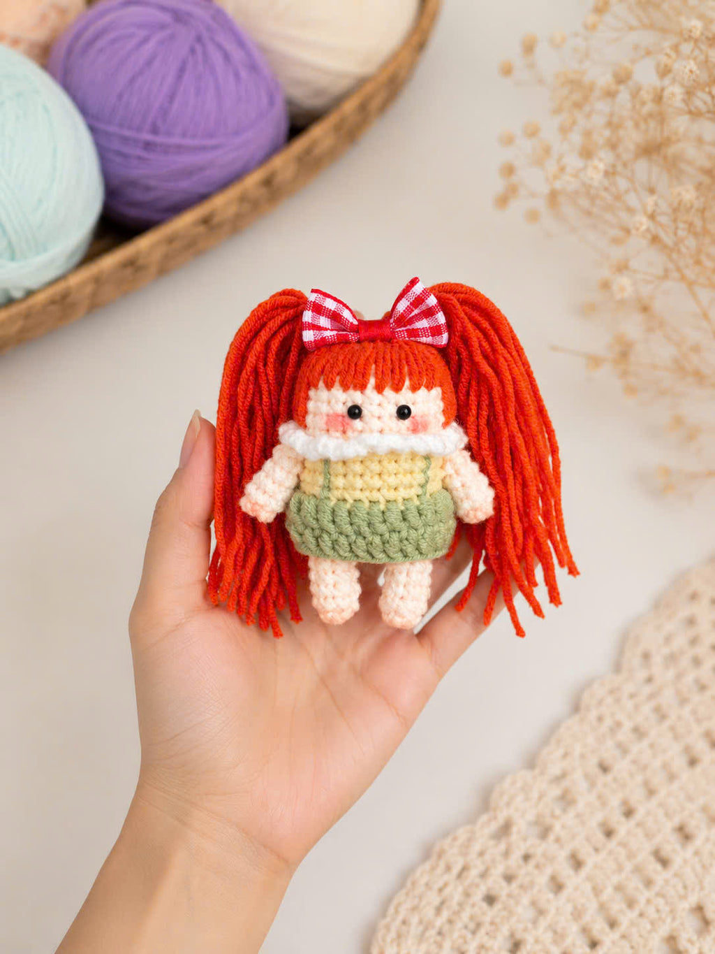 Crochet Pigtail Girl Doll – Handmade Bag Charm