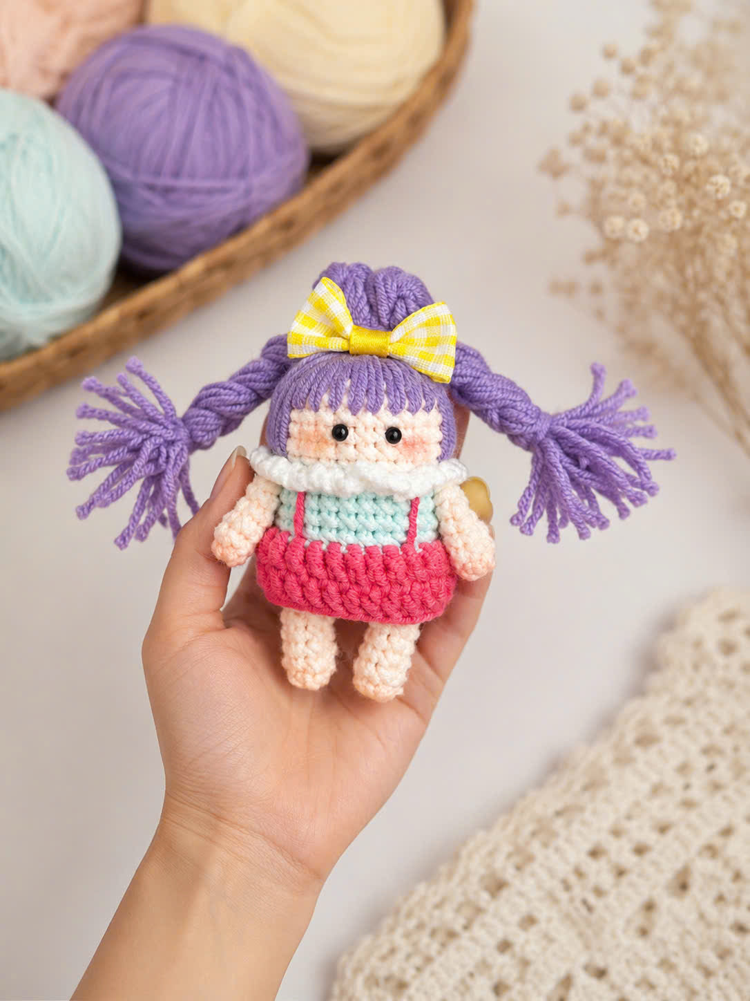 Crochet Pigtail Girl Doll – Handmade Bag Charm